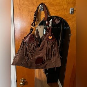 Dooney and Bourke Suede Fringe Hobo Shoulder Bag